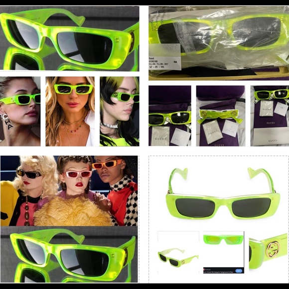 GUCCI 2025 TOP COLOR GREEN RECTANGULAR SUNNIES SEEN ON CELEBS & INFLUENCERS - Picture 2 of 16